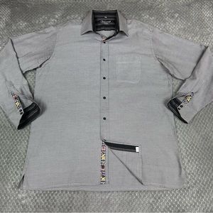 Visconti Uomo Button Down Shirt Men’s XL Gray Long Sleeve Butterfly Flip Cuff